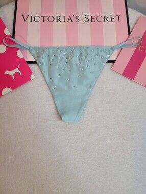 VS Dream Angels Smooth Satin Pearl Bling V-string Thong Panty Size M